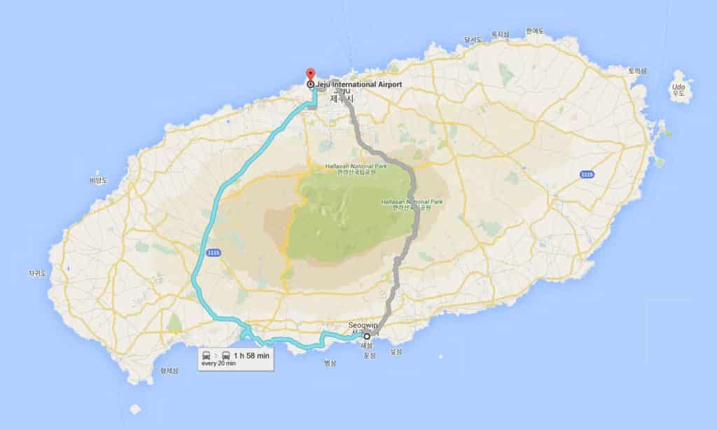 Route from Jeju Airport to Ocean Palace Hotel